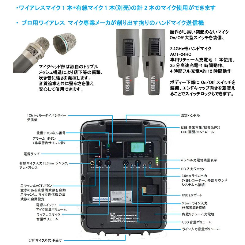 MIPRO マイプロ 2.4GHzポータブルワイアレスPAシステム(1波:ハンドマイク)